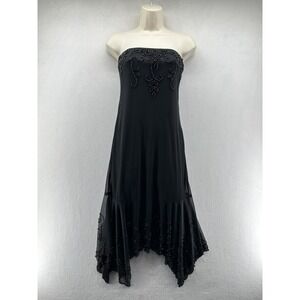 Teeze Me Dress Juniors Medium Black Strapless Beaded Asymmetrical Hem Chiffon